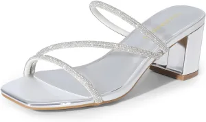 DREAM PAIRS Women's Strappy Heels Open Toe Low Chunky Heel Slip On Mules Square Block Sandals Dress Shoes
