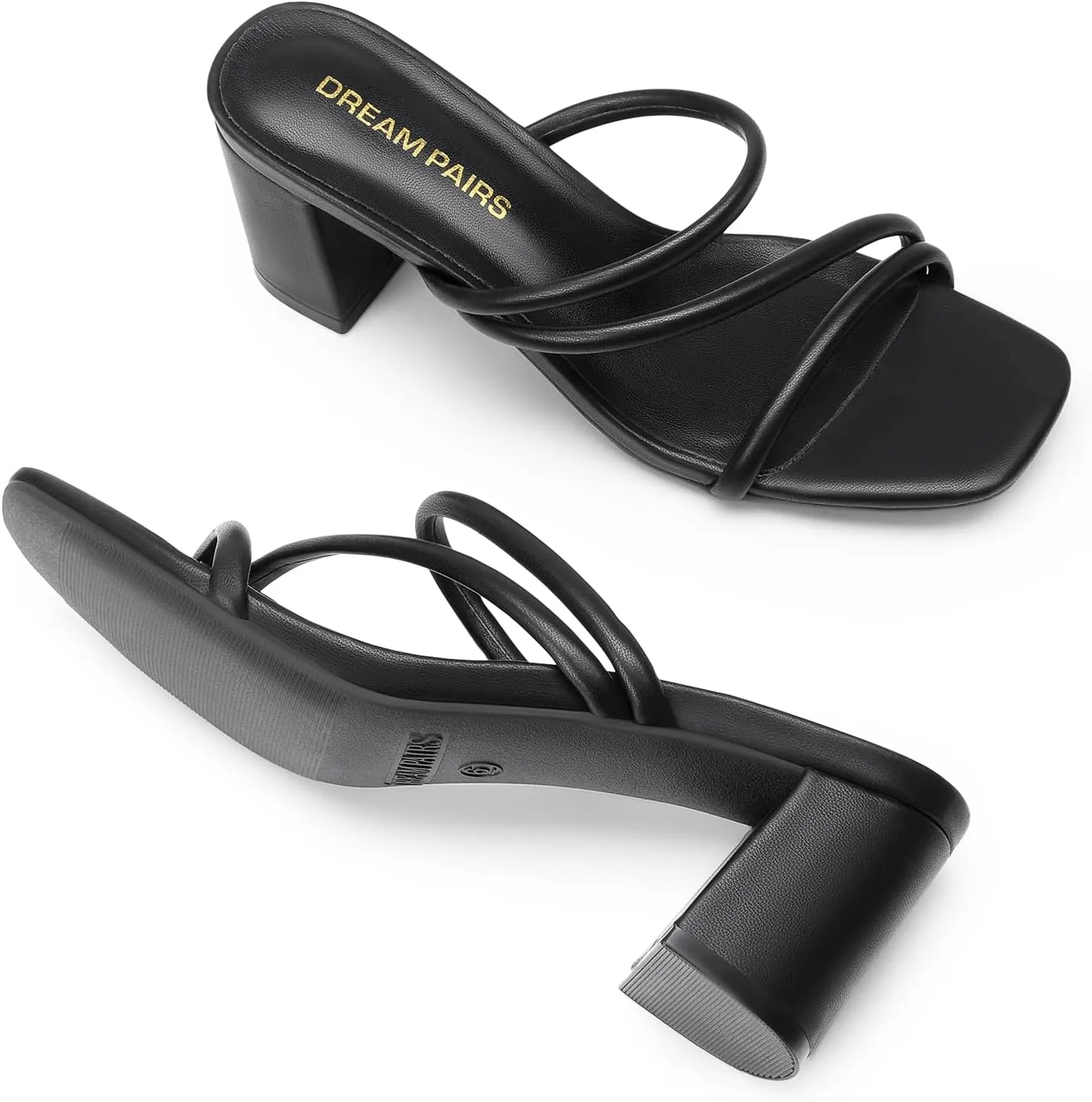 DREAM PAIRS Women's Strappy Heels Open Toe Low Chunky Heel Slip On Mules Square Block Sandals Dress Shoes