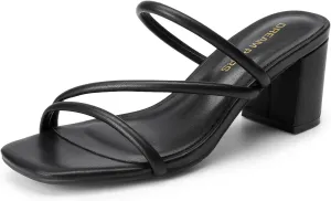DREAM PAIRS Women's Strappy Heels Open Toe Low Chunky Heel Slip On Mules Square Block Sandals Dress Shoes