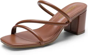 DREAM PAIRS Women's Strappy Heels Open Toe Low Chunky Heel Slip On Mules Square Block Sandals Dress Shoes