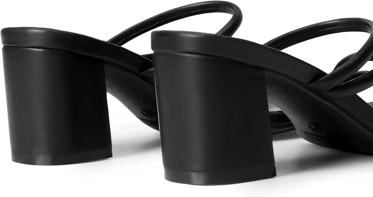 DREAM PAIRS Women's Strappy Heels Open Toe Low Chunky Heel Slip On Mules Square Block Sandals Dress Shoes