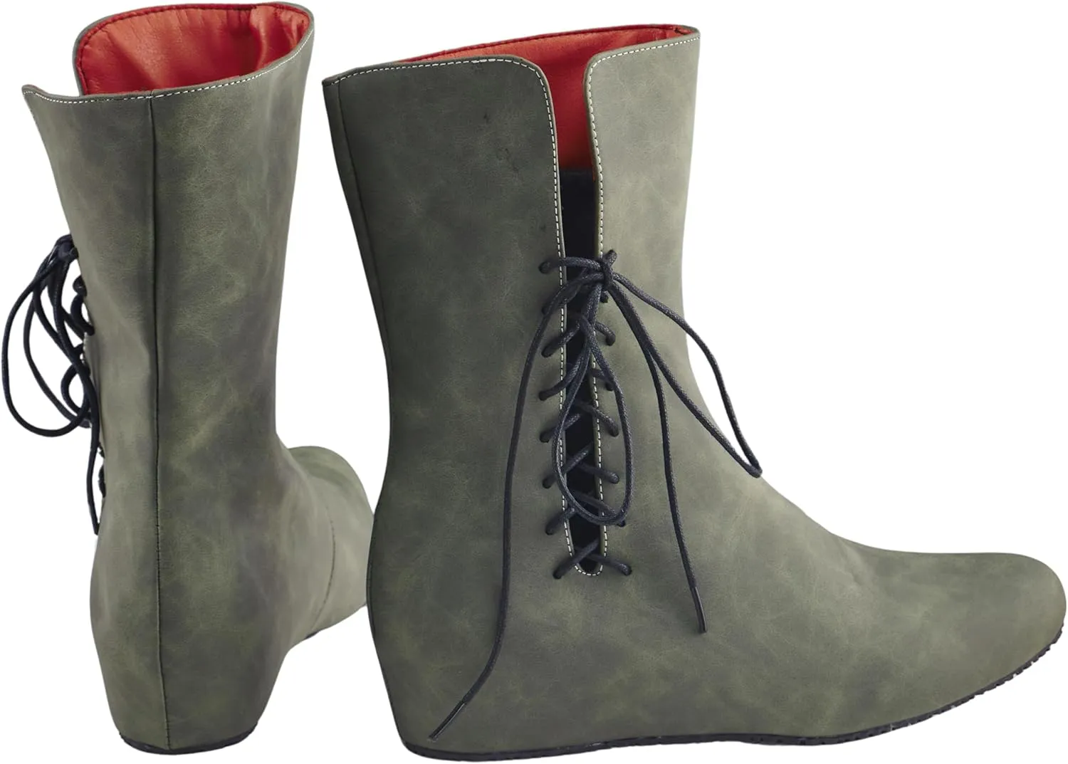 DUNHAO COS Medieval Men's Faux Leather Lace-up Boots Gothic Shoes
