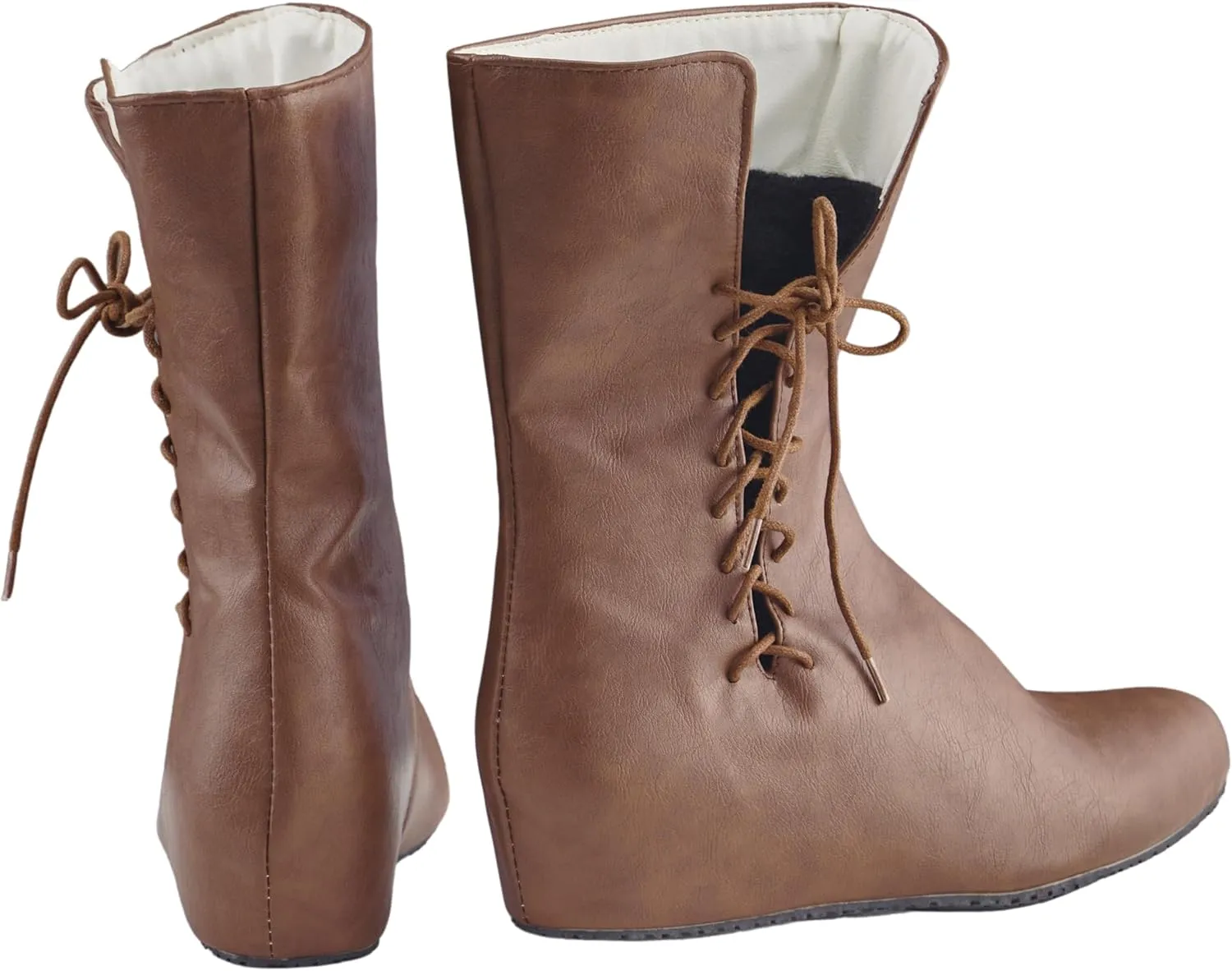 DUNHAO COS Medieval Men's Faux Leather Lace-up Boots Gothic Shoes