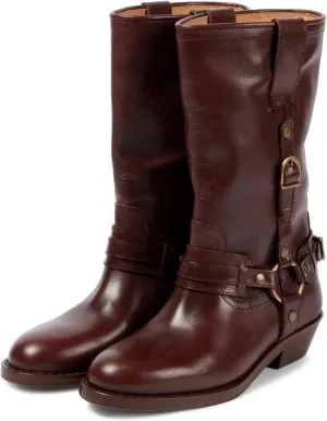 Elbslutt Mid Calf Boots For Women Motorcycle Boots Biker Riding Booties Low Heel Round Toe Chunky Block Heel Fashion Buckle Trendy Stylish Shoes Booties