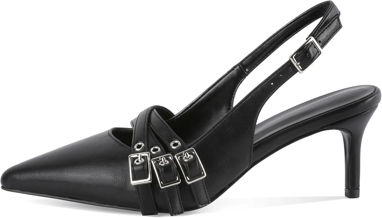 Eldof Women Slingback Heels Eyelet Buckle Strap Pointed Toe Slip On Kitten Heel Pumps Shoes Dressy 2.5 Inches