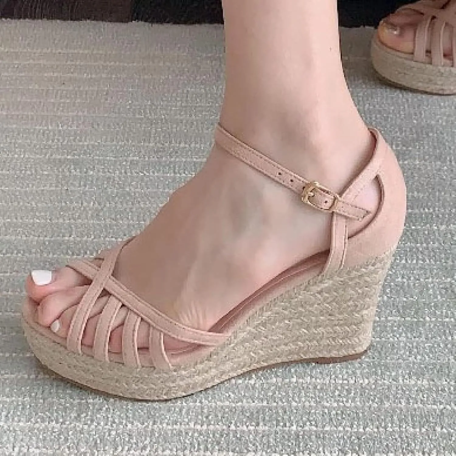 Elegant Summer Platform Skirts Lace up Canvas Sandals Wedding Party Wedge High Heels Women's