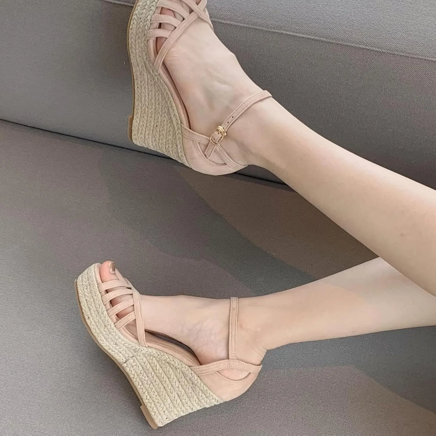 Elegant Summer Platform Skirts Lace up Canvas Sandals Wedding Party Wedge High Heels Women's