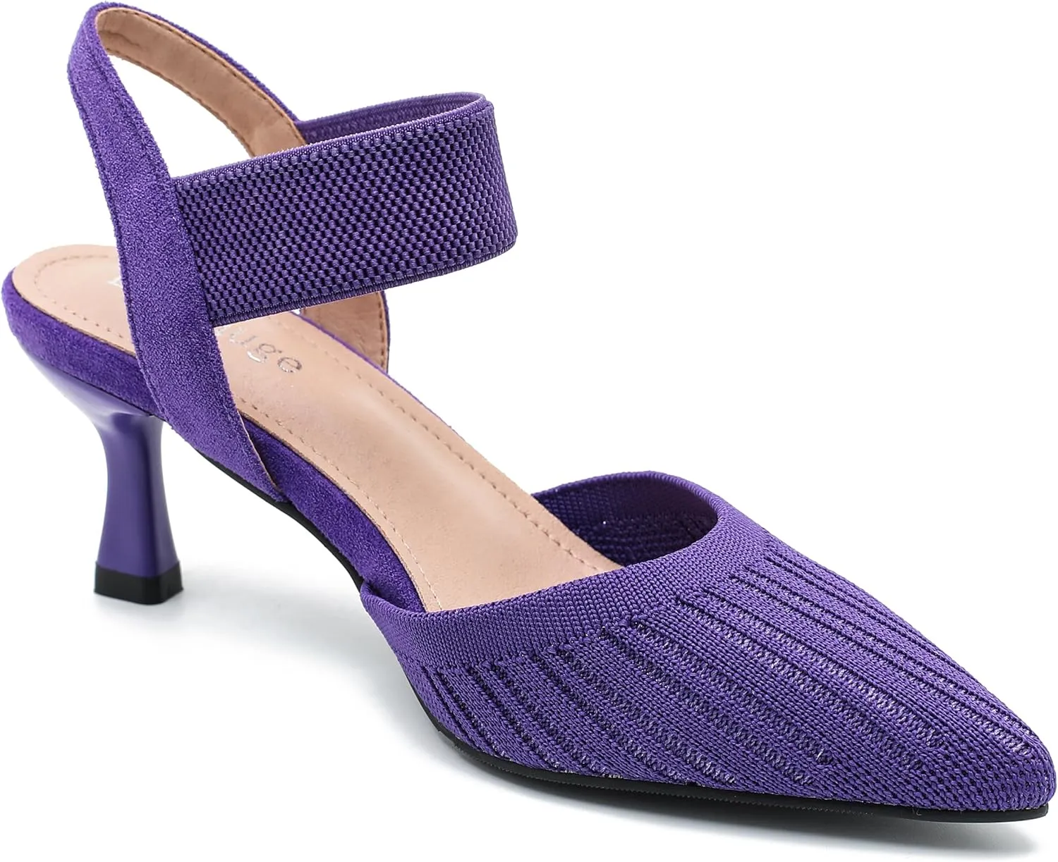 Enelauge Women's Closed Toe Low Kitten Heels Knit Pumps Elastic Ankle Strap Sandals Slingback Pointed Toe Wedding Prom Dress Shoes