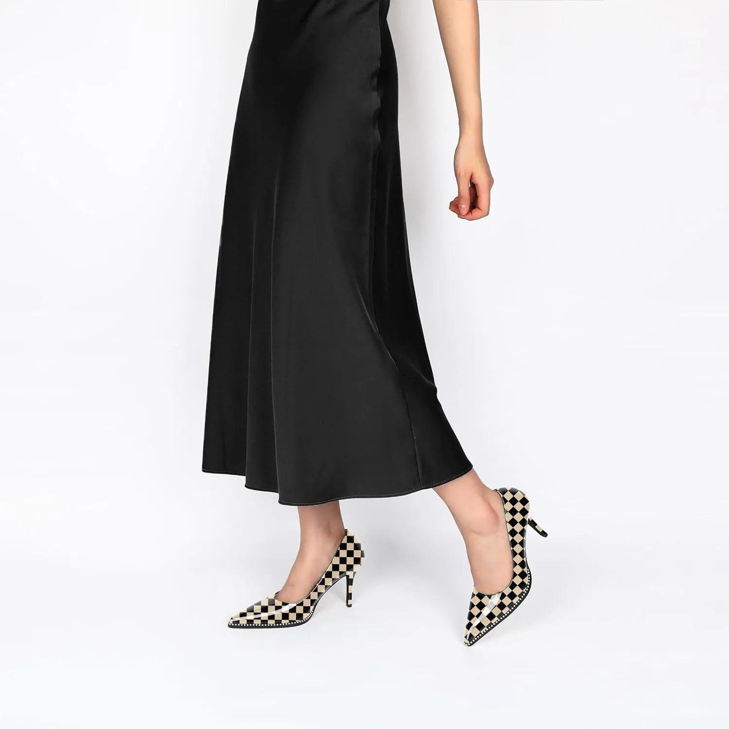 Esvowido Women's High Heels Pumps Closed Pointed Toe Stiletto Heels Comfortable Slip on Stiletto Pumps 3.5 Inch High Heels for Ladies Wedding Work Office