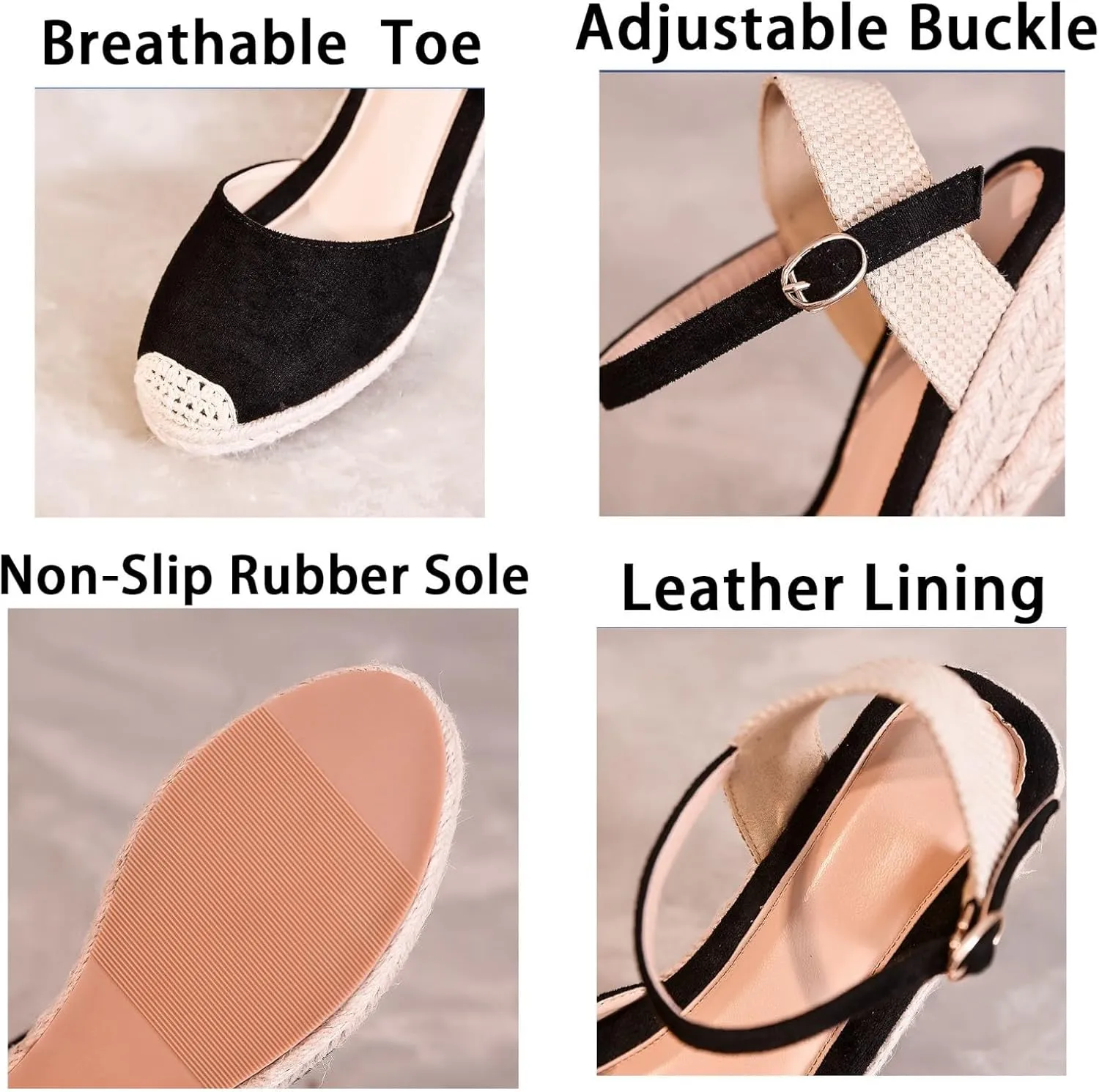FAIRSOMA Women'S Woven Wedge Espadrilles Sandals With Adjustable Ankle Strap Buckle,Summer Classic Close Round Toe Middle Heel Backless Platform Dress Shoes Casual Retro Beach Sandals