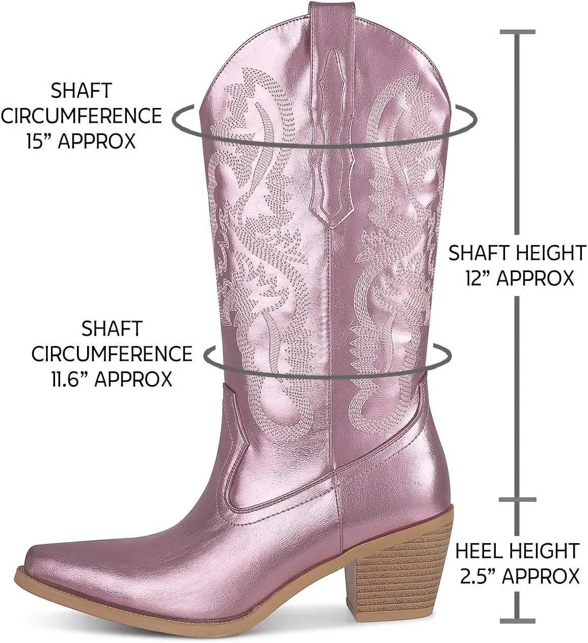 femflame Cowboy Boots For Women,Pointed Toe Embroidered Mid Calf Cowgirl Boots Pull On Zipper Chunky Heel Western Boots