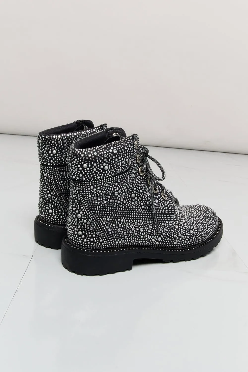Forever Link Women's Rhinestone Lace Up Combat Ankle Boots