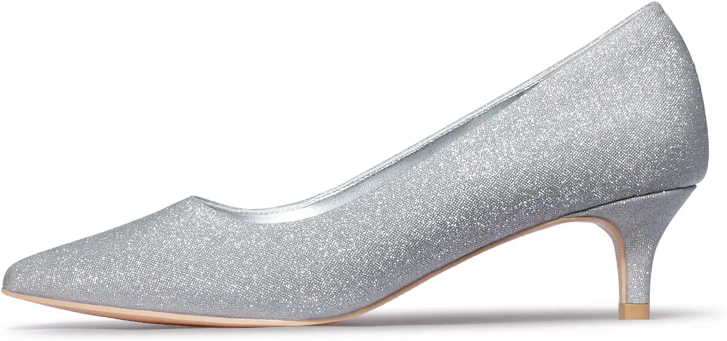 GENSHUO Womens Kitten Heels,Classic 2 Inch Low Heel Pumps Slip On Closed Pointed Toe Pumps Office Work Dress Heeled Pump Shoes