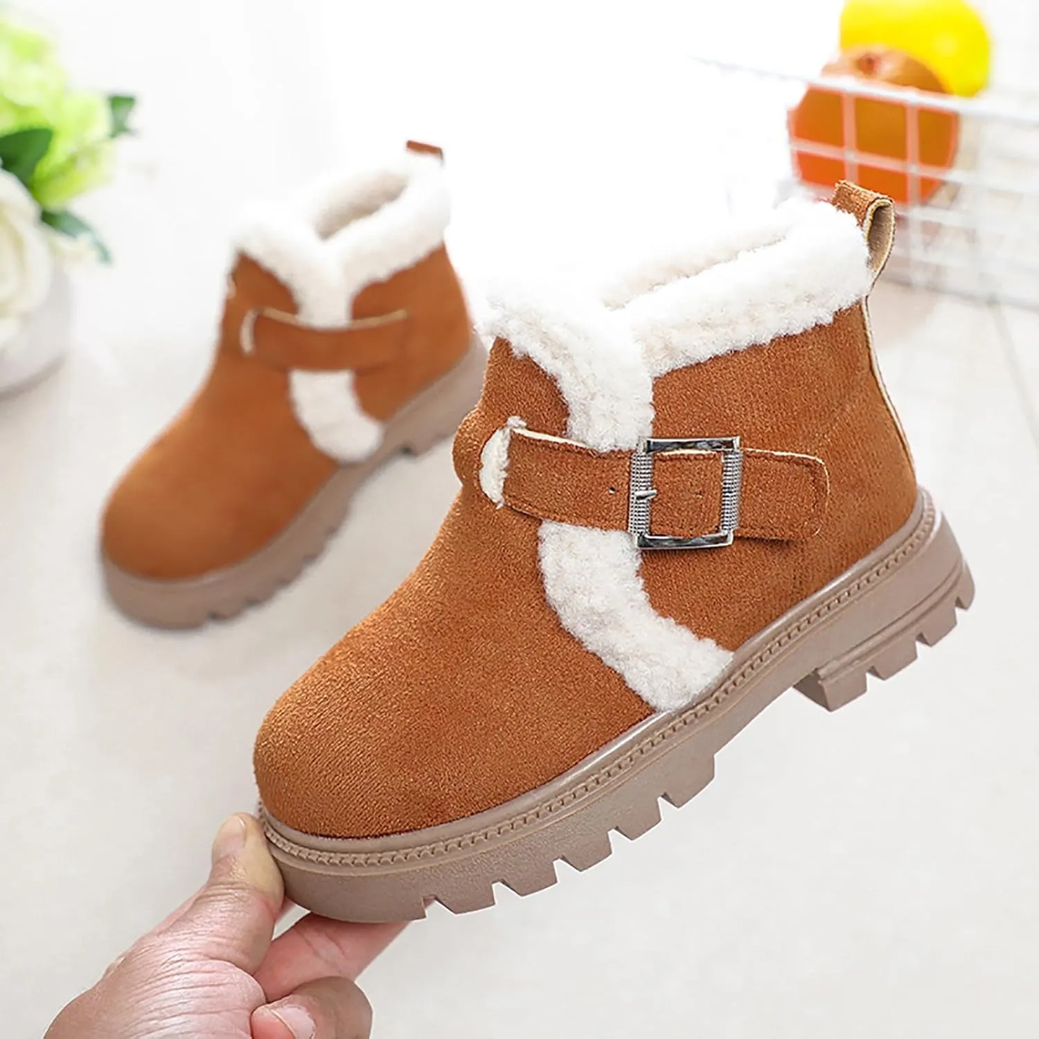 Girls Boots Kids Ankle Boots for Toddler Little Kid Big Kid Fleece Lined Short Booties Non Slip Warm Winter Boot