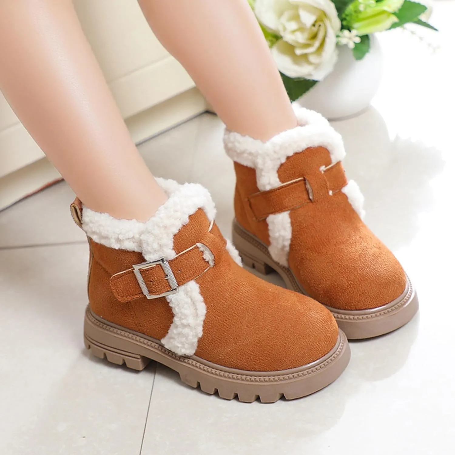Girls Boots Kids Ankle Boots for Toddler Little Kid Big Kid Fleece Lined Short Booties Non Slip Warm Winter Boot