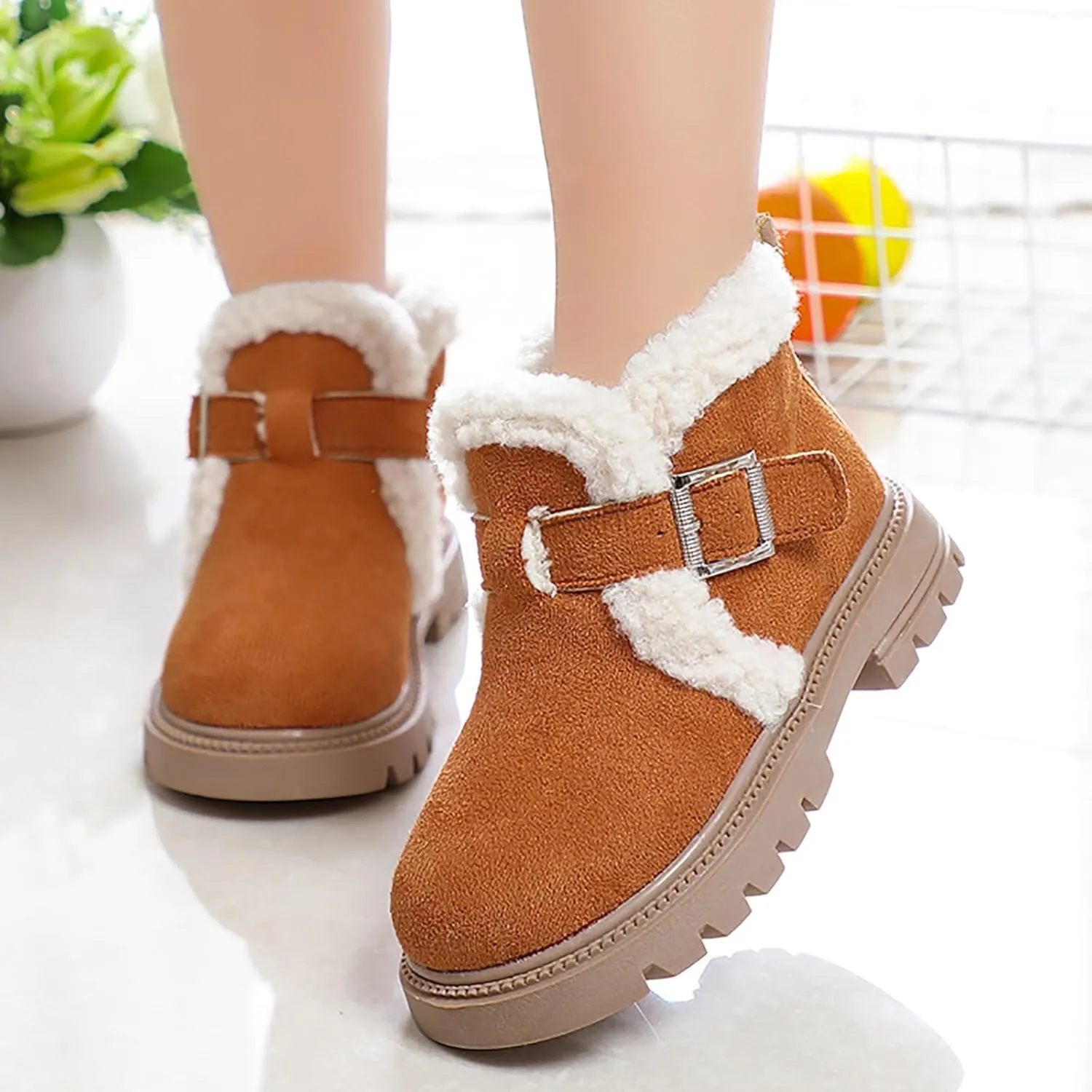 Girls Boots Kids Ankle Boots for Toddler Little Kid Big Kid Fleece Lined Short Booties Non Slip Warm Winter Boot
