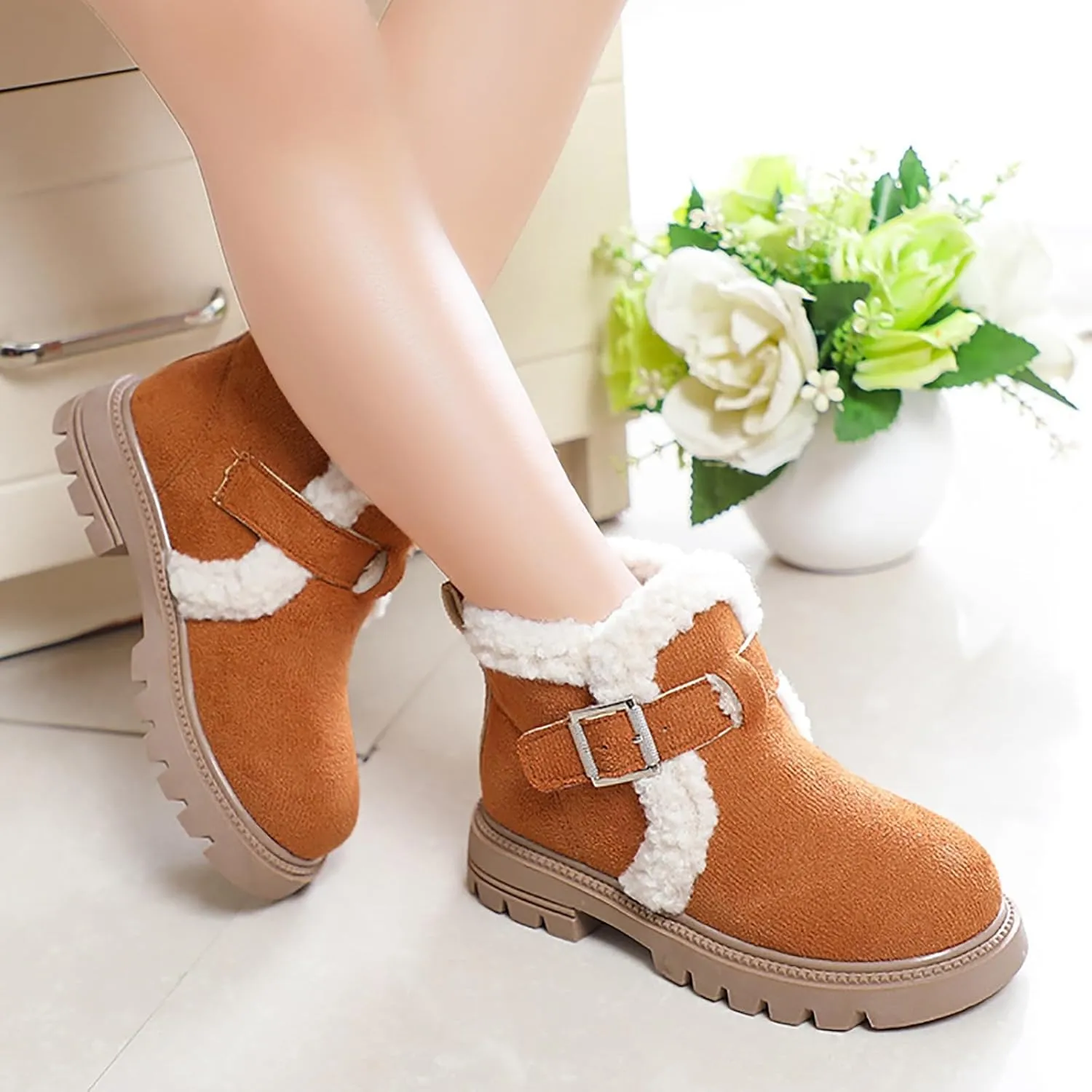 Girls Boots Kids Ankle Boots for Toddler Little Kid Big Kid Fleece Lined Short Booties Non Slip Warm Winter Boot