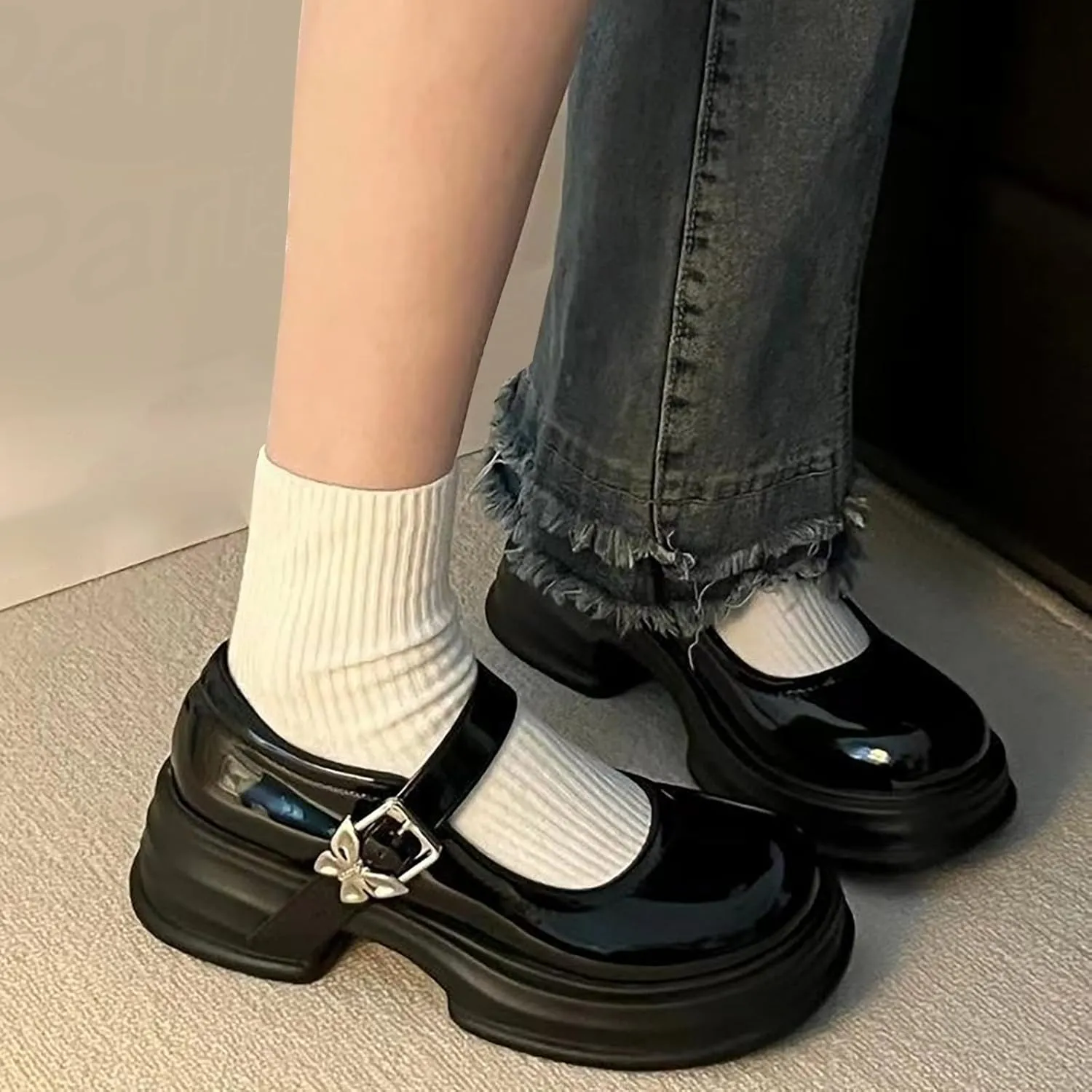 Girls Dress Shoes Chunky Loafers for Girl Platform Mary Jane School Uniform Shoes Round Toe Slip On Shoes Pumps Fashion
