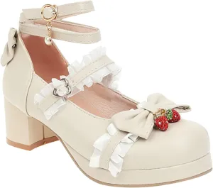 Girls High Heels Lolita Shoes Cute Bow Heels Mary Janes Dress Platform Strappy Black, Pink High Heels Size 4, 11, 10, 2, 1 for Girls