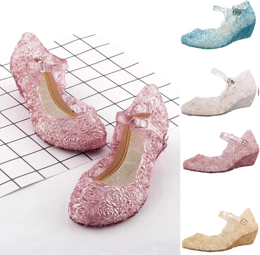 Girls Jelly Sandals Mary Jane Flats Heels Dance Party Birthday Cosplay Dress Up Single Shoes for Kids Toddler
