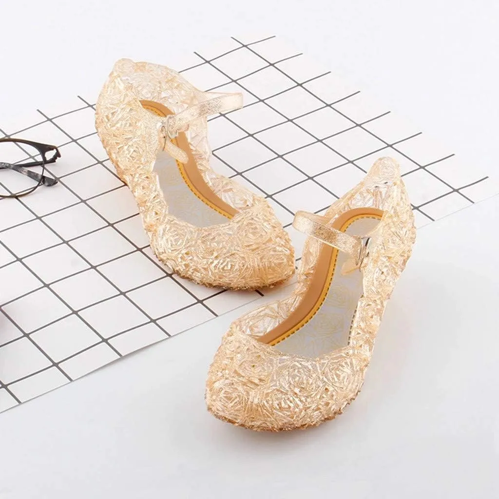Girls Jelly Sandals Mary Jane Flats Heels Dance Party Birthday Cosplay Dress Up Single Shoes for Kids Toddler