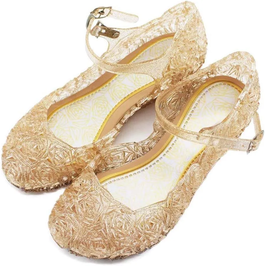 Girls Jelly Sandals Mary Jane Flats Heels Dance Party Birthday Cosplay Dress Up Single Shoes for Kids Toddler