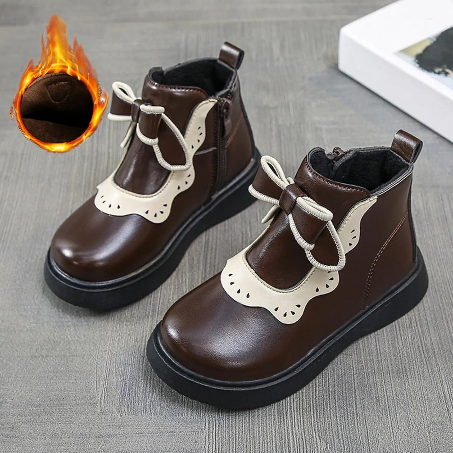 Girls Leather Ankle Boots Bowknot Warm Snow Shoes Baby Infant Non Slip Round Toe Warm Booties with Fashion Toddler Boots