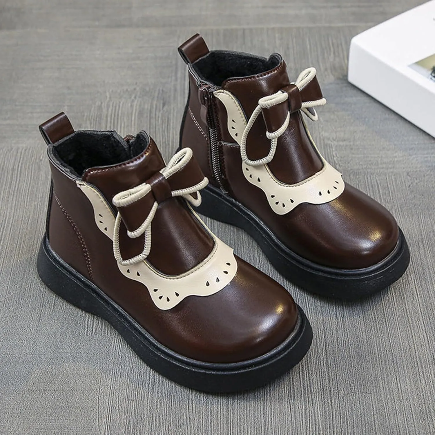 Girls Leather Ankle Boots Bowknot Warm Snow Shoes Baby Infant Non Slip Round Toe Warm Booties with Fashion Toddler Boots