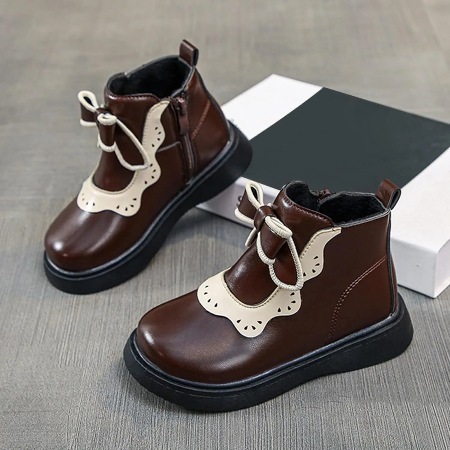 Girls Leather Ankle Boots Bowknot Warm Snow Shoes Baby Infant Non Slip Round Toe Warm Booties with Fashion Toddler Boots
