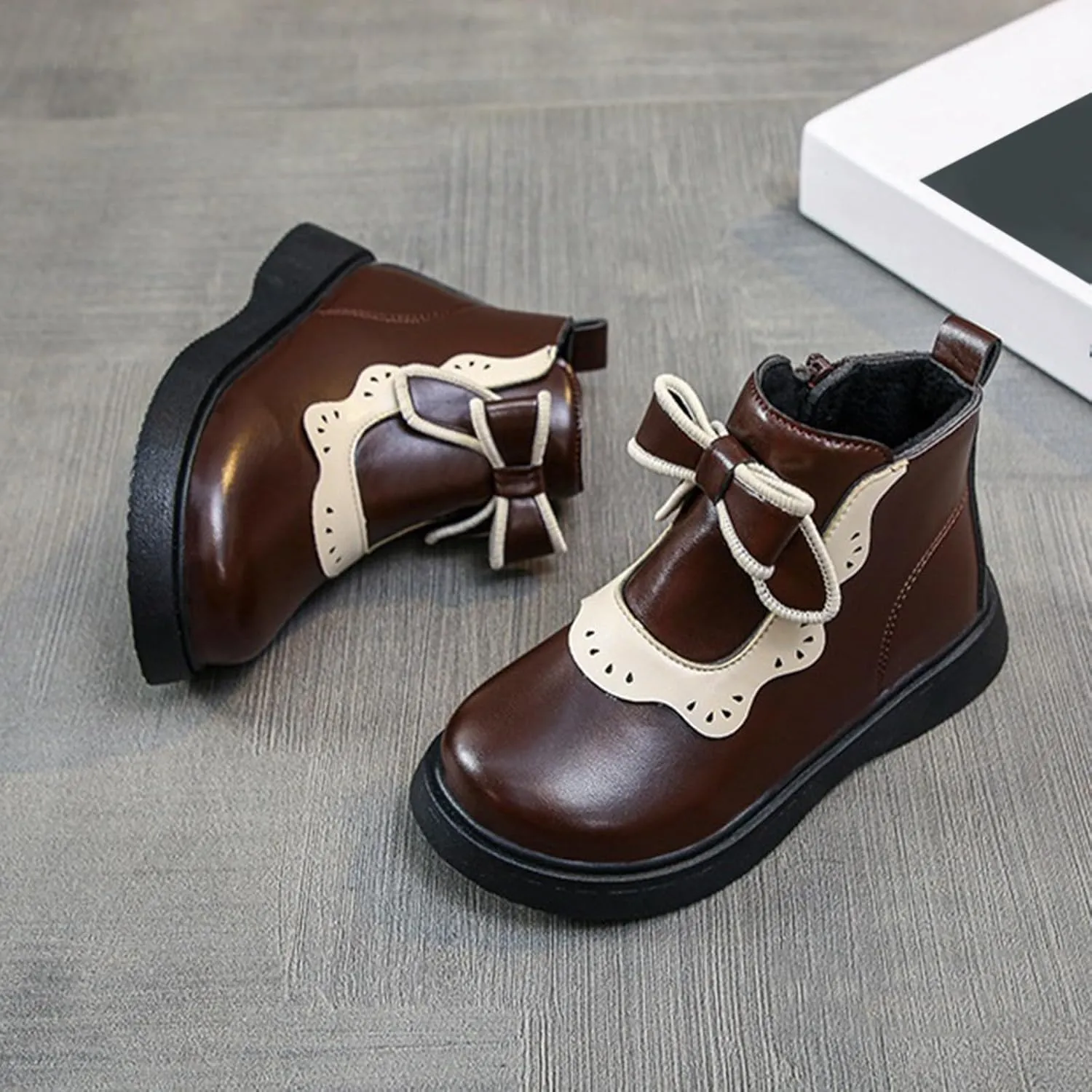 Girls Leather Ankle Boots Bowknot Warm Snow Shoes Baby Infant Non Slip Round Toe Warm Booties with Fashion Toddler Boots