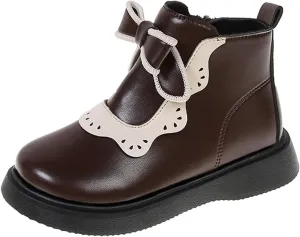 Girls Leather Ankle Boots Bowknot Warm Snow Shoes Baby Infant Non Slip Round Toe Warm Booties with Fashion Toddler Boots
