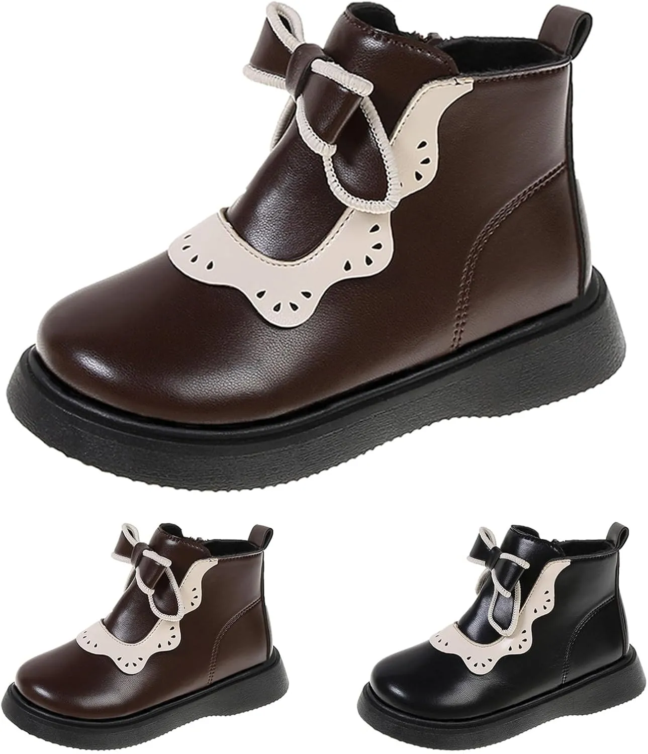 Girls Leather Ankle Boots Bowknot Warm Snow Shoes Baby Infant Non Slip Round Toe Warm Booties with Fashion Toddler Boots