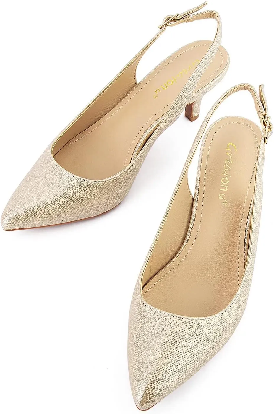 Greatonu Women's Slingback Kitten Heel Pointed Toe Dress Pumps Shoes