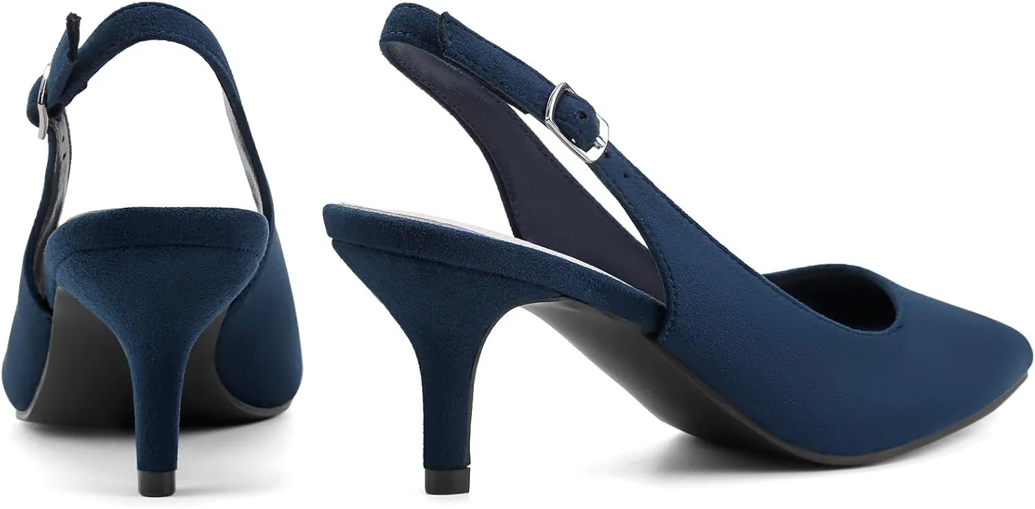 Greatonu Women's Slingback Kitten Heel Pointed Toe Dress Pumps Shoes