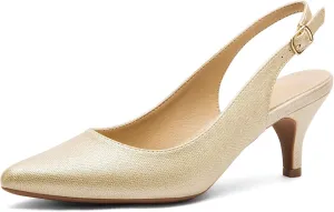 Greatonu Women's Slingback Kitten Heel Pointed Toe Dress Pumps Shoes