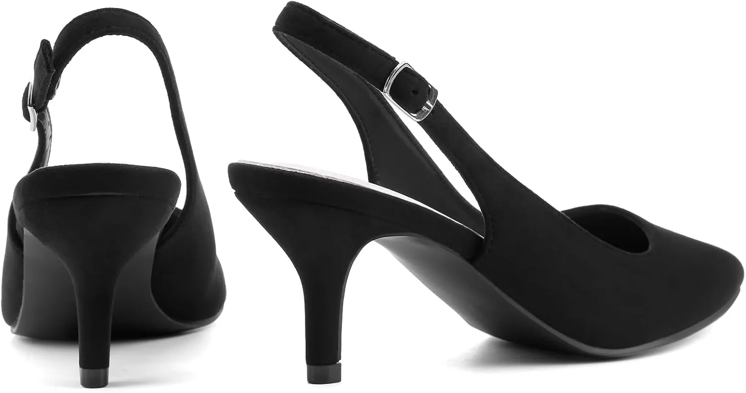 Greatonu Women's Slingback Kitten Heel Pointed Toe Dress Pumps Shoes
