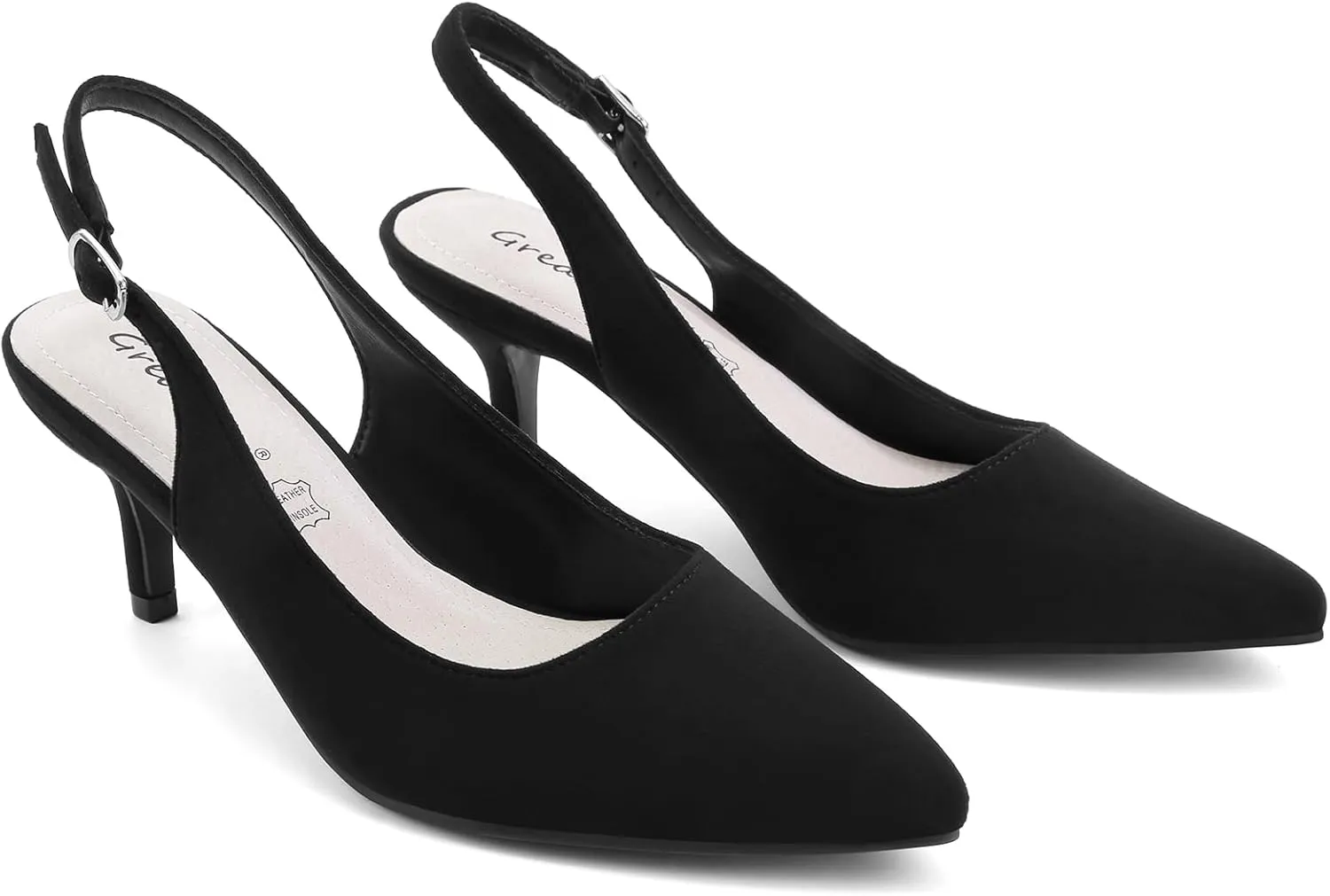 Greatonu Women's Slingback Kitten Heel Pointed Toe Dress Pumps Shoes