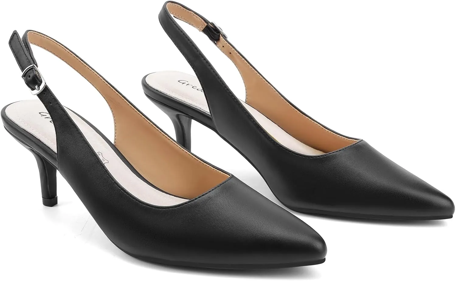 Greatonu Women's Slingback Kitten Heel Pointed Toe Dress Pumps Shoes