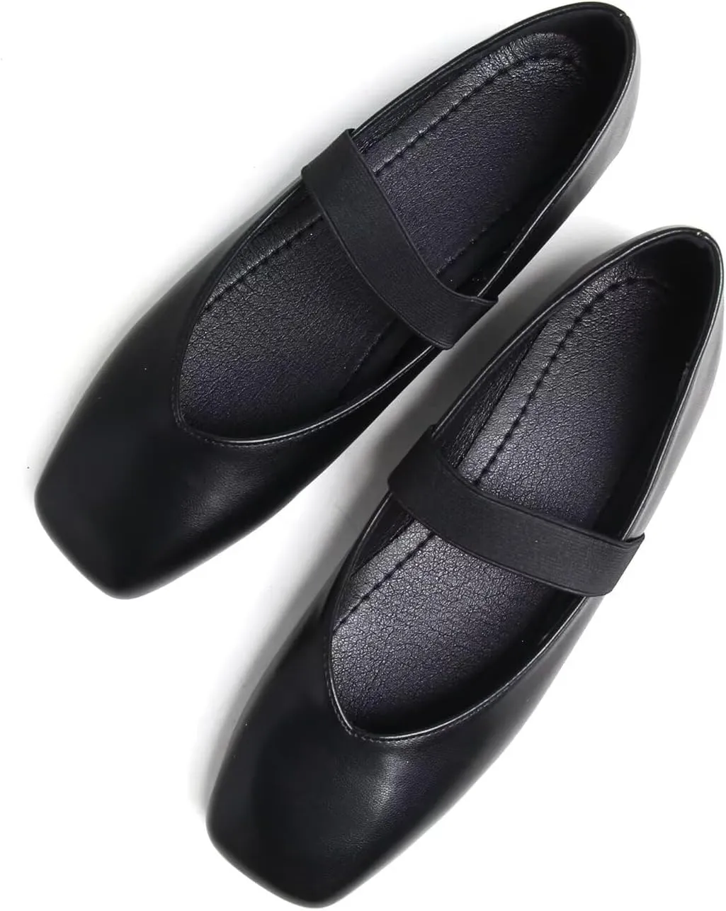 Hee grand Leather Flats for Women Comfortable Square Toe Mary Jane Shoes Elastic Strap Flats Lightweight Walking Shoes