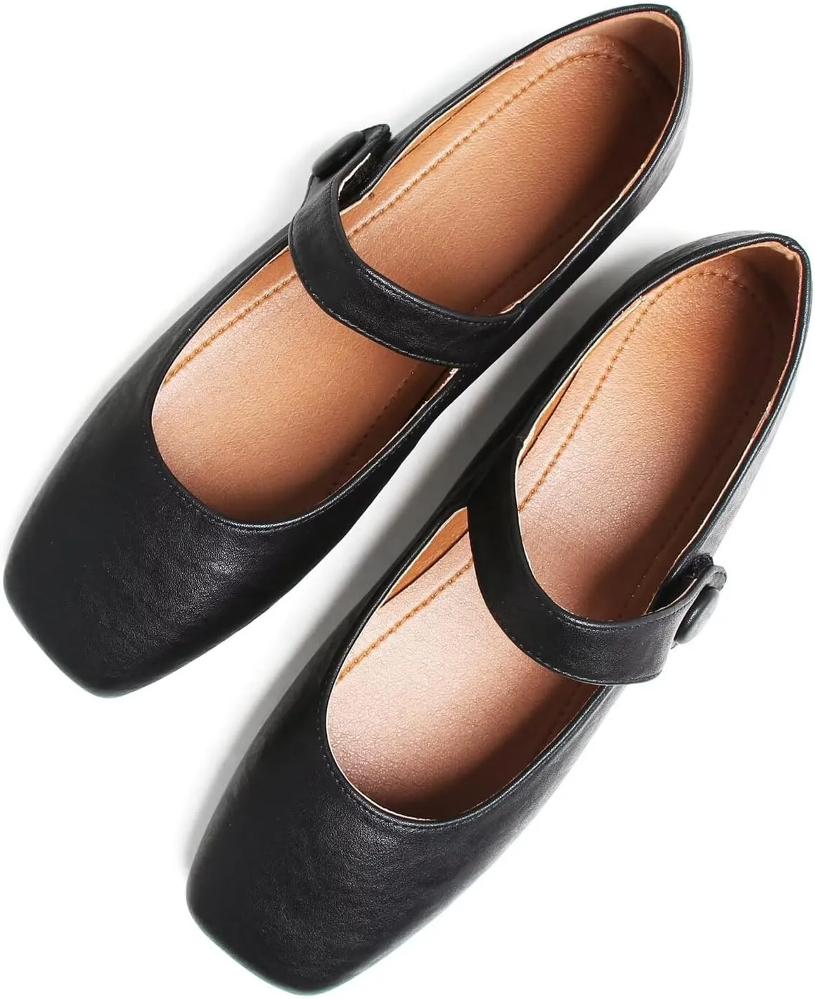 Hee grand Leather Flats for Women Comfortable Square Toe Mary Jane Shoes Elastic Strap Flats Lightweight Walking Shoes