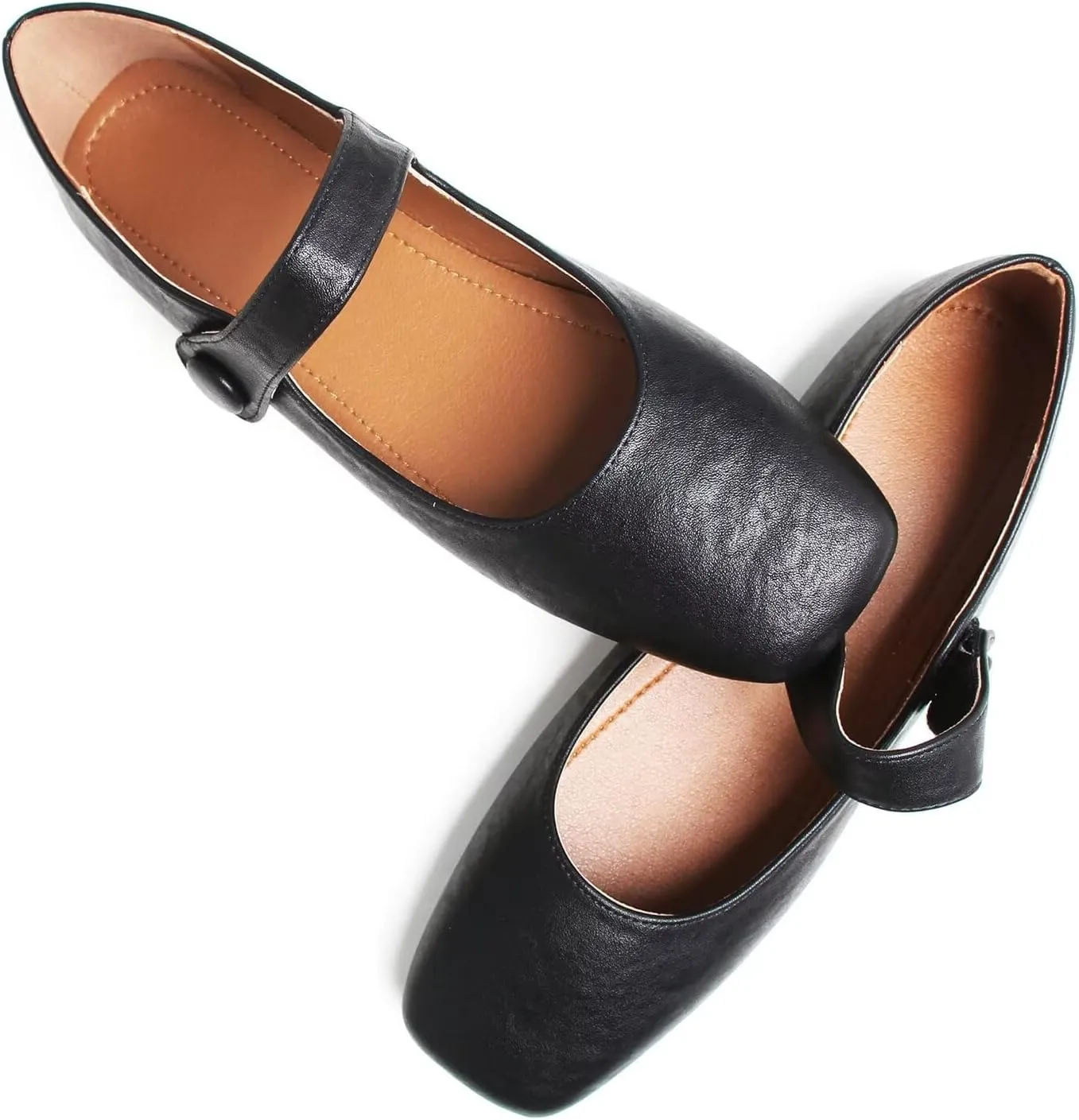 Hee grand Leather Flats for Women Comfortable Square Toe Mary Jane Shoes Elastic Strap Flats Lightweight Walking Shoes