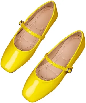 Hee grand Patent Leather Mary Jane Flats for Women Dressy Comfortable Square Toe Ankle Strap Ballet Flats Lightweight
