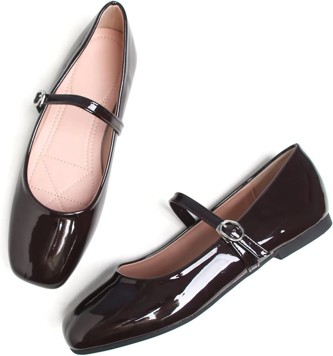 Hee grand Patent Leather Mary Jane Flats for Women Dressy Comfortable Square Toe Ankle Strap Ballet Flats Lightweight