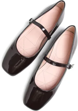 Hee grand Patent Leather Mary Jane Flats for Women Dressy Comfortable Square Toe Ankle Strap Ballet Flats Lightweight