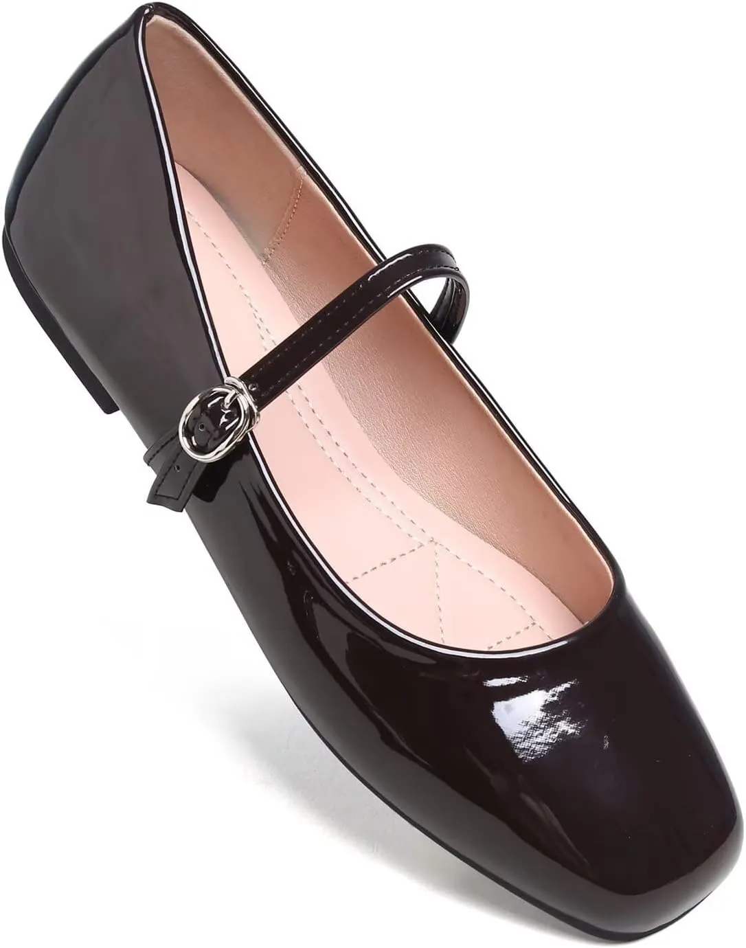 Hee grand Patent Leather Mary Jane Flats for Women Dressy Comfortable Square Toe Ankle Strap Ballet Flats Lightweight