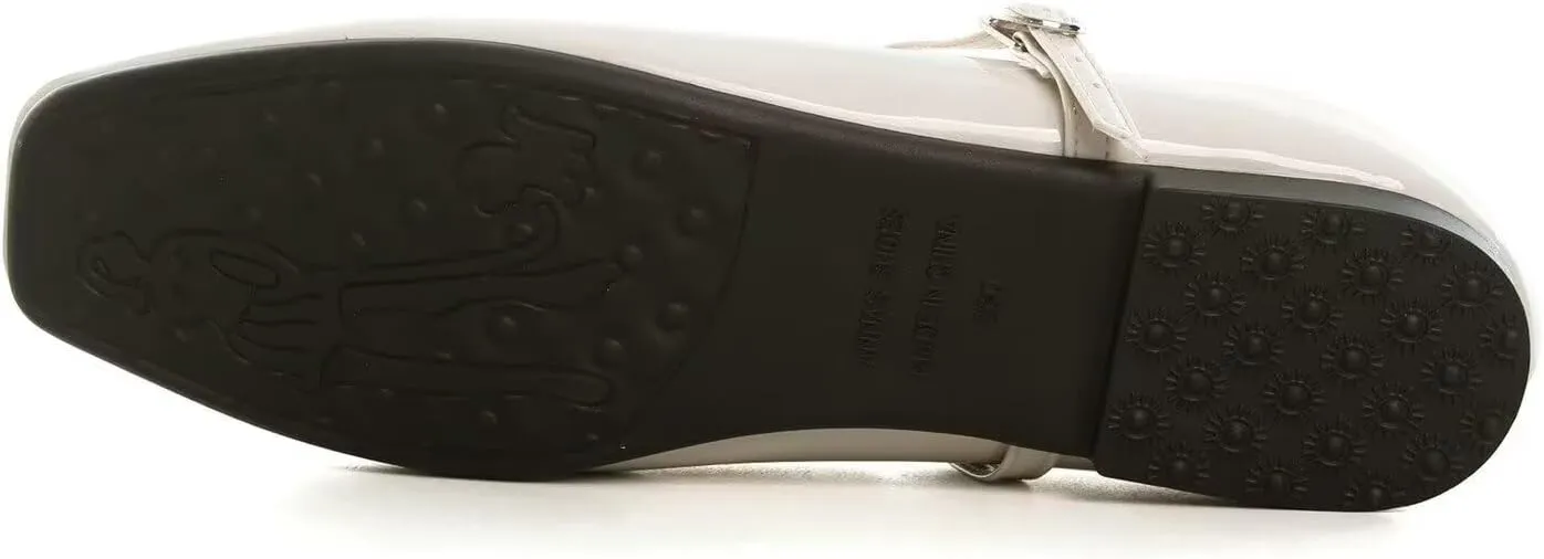 Hee grand Patent Leather Mary Jane Flats for Women Dressy Comfortable Square Toe Ankle Strap Ballet Flats Lightweight
