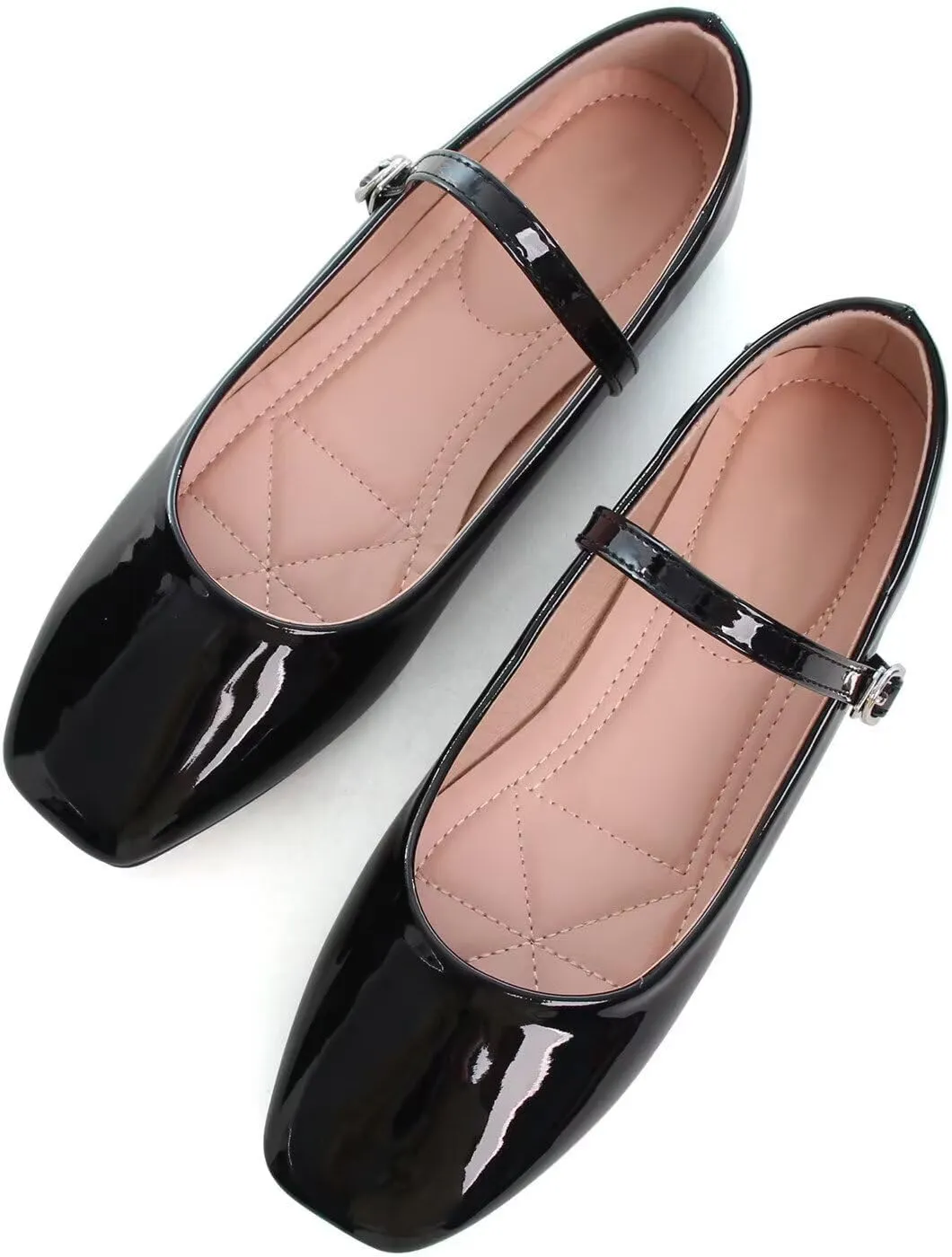 Hee grand Patent Leather Mary Jane Flats for Women Dressy Comfortable Square Toe Ankle Strap Ballet Flats Lightweight