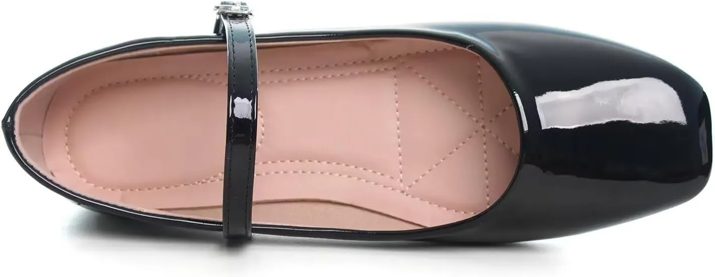 Hee grand Patent Leather Mary Jane Flats for Women Dressy Comfortable Square Toe Ankle Strap Ballet Flats Lightweight