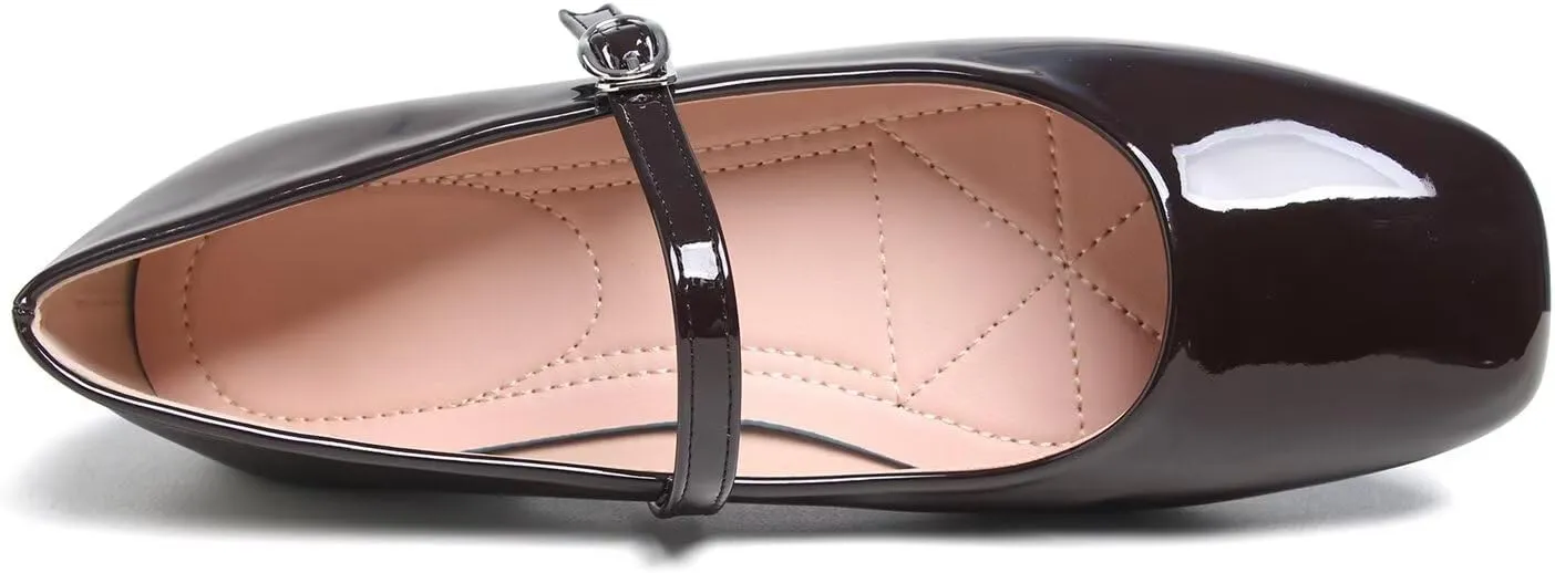 Hee grand Patent Leather Mary Jane Flats for Women Dressy Comfortable Square Toe Ankle Strap Ballet Flats Lightweight