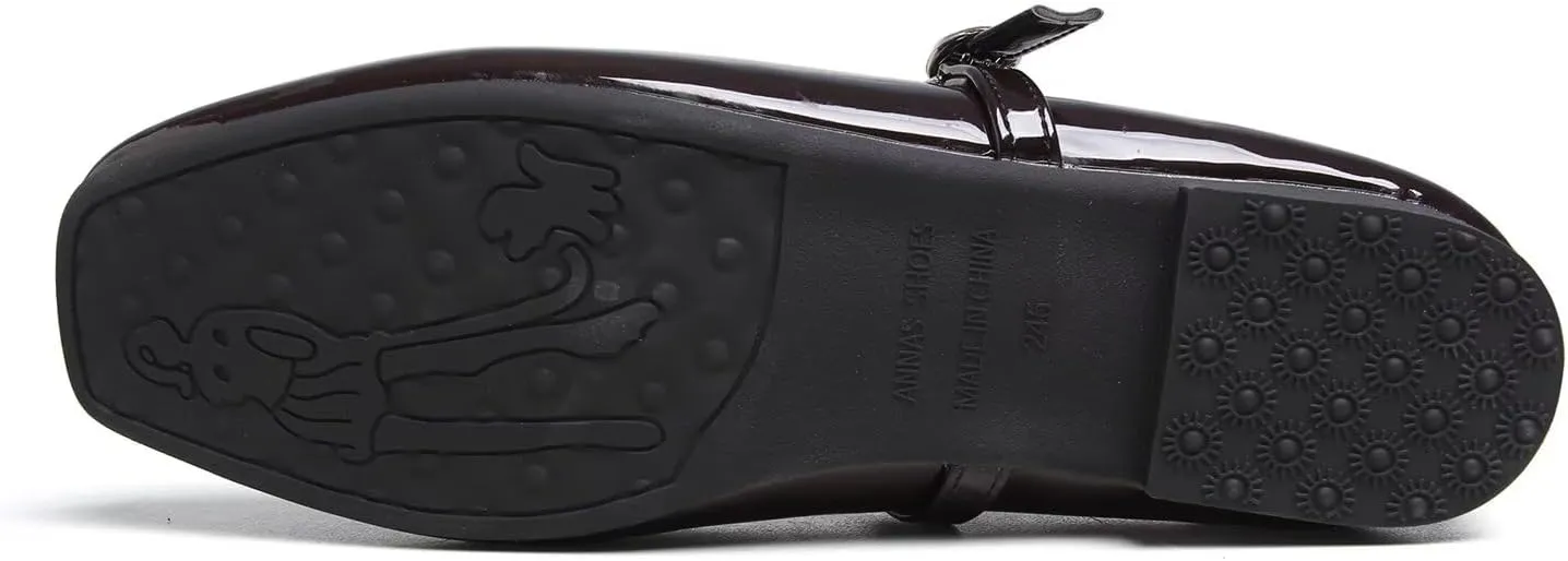 Hee grand Patent Leather Mary Jane Flats for Women Dressy Comfortable Square Toe Ankle Strap Ballet Flats Lightweight